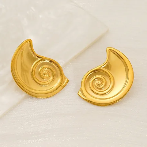 Boucles D'Oreilles Puces Coquille Spirale Vortex Plaqué Or 18K Acier Inoxydable Vintage Style INS Minimaliste Pour Femmes