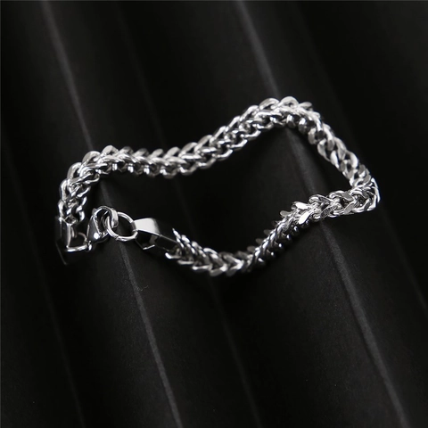 Pulsera De Cadena Franco De Acero Inoxidable Eslabón Torcido Cuadrado Joyería Hip Hop Minimalista Para Hombres Y Mujeres