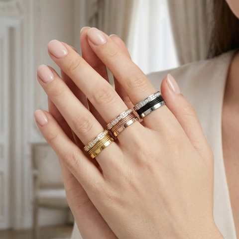 Anillo De Acero Inoxidable Con Circonita Números Romanos Diseño De Cable Joyería De Moda