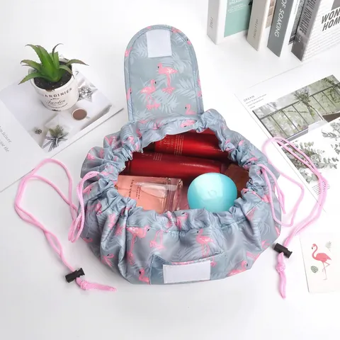 Drawstring Makeup Bag Waterproof Polyester Lazy Cosmetic Organizer Foldable Travel Toiletry Storage Pouch For Women
