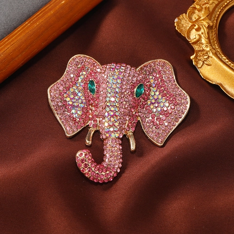 Elephant Head Brooch Pin Rhinestone Alloy Shiny Retro Animal Jewelry For Women Coat Lapel Accessory Fashion Ornament