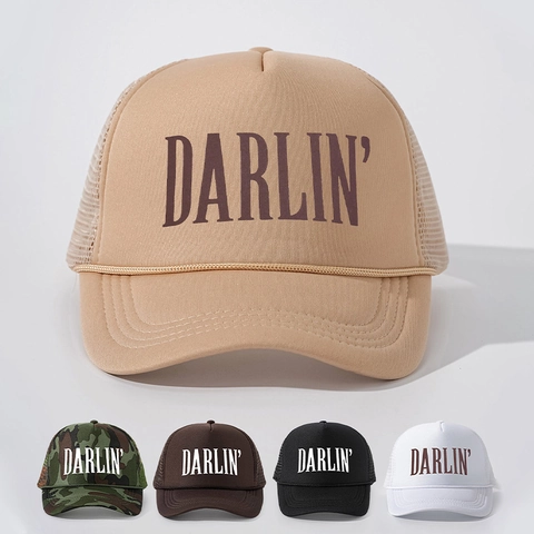 Cappello Trucker Retrò DARLIN' Stampa Lettere Mesh Traspirante Cappello Da Baseball Con Corda Decorativa Regolabile