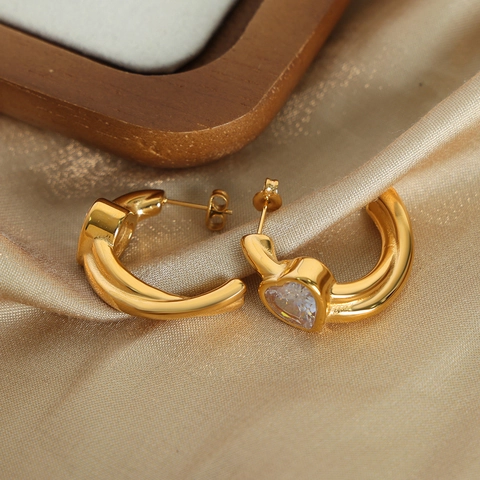 Titanium Steel Heart Zirconia Stud Earrings For Women Gold Plated Minimalist Geometric Hoop Earrings Fashion Jewelry Gift