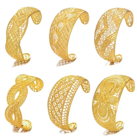 Cuff Bracelet Gold Plated Copper Hollow Out Filigree Vintage Ethnic Open Adjustable Jewelry For Women