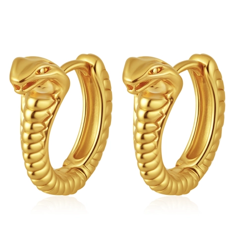 Orecchini A Cerchio Serpente Acciaio Inossidabile Placcato Oro 18K Forma A C Testurizzati Per Donna