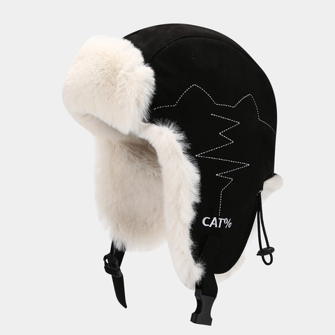 Winter Aviator Trapper Hat Suede Faux Fur Lining Windproof Warm Ear Flaps Hat With Adjustable Buckle For Men Women
