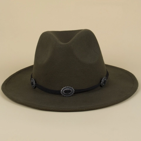 Chapeau Fedora Rétro Pour Hommes Femmes Large Bord Feutre De Laine Jazz Cap Band Décorative Boucle Métallique Style Cowboy