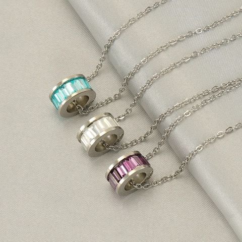 Collana Con Ciondolo Cilindrico Geometrico In Acciaio Inossidabile Placcato Oro 18K Intarsio Di Cristallo Gioielli Di Moda Eleganti Per Donna