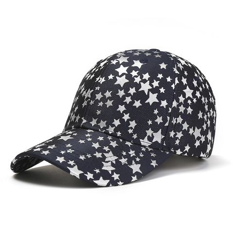 Casquette De Baseball Imprimé Étoiles Polyester Bord Incurvé Protection Solaire Extérieur Réglable Hommes Femmes Six Panneaux