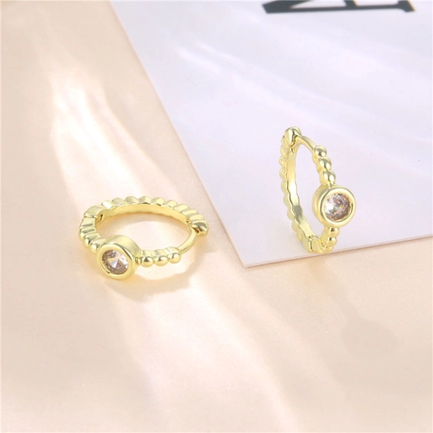 Beaded Edge Copper Hoop Earrings With Round Cubic Zirconia Minimalist Fashion Jewelry For Women