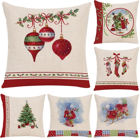 Weihnachts Kissenbezüge Leinen Dekorative Kissenhüllen Xmas Baum Schneemann Vintage Holiday Home Decor Sofa Bett