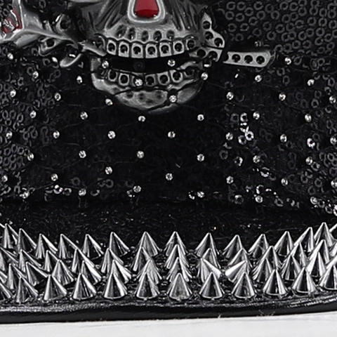 Cappello Da Capitano Con Paillettes Nere Borchie In Metallo Argentato E Teschio Punk Gothic Halloween Cappello Marina
