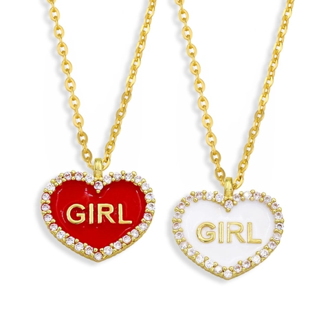 Collar Con Colgante De Corazón Cobre Chapado En Oro Esmalte Letras Girl Circonita Joyería De Moda Para Mujer