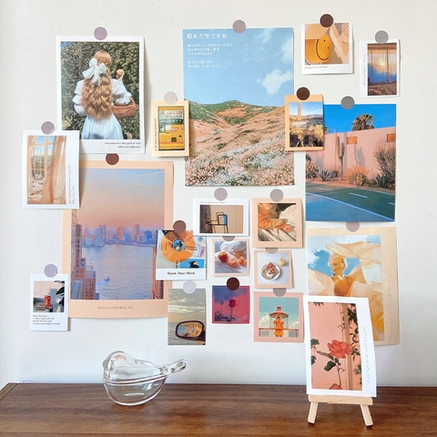 Retro Nordic Ins Style Decorative Card Set Wall Stickers For Bedroom Aesthetic Morandi Color Photo Wall Art Collage Postcards
