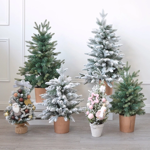 Mini Albero Di Natale Ornamenti Da Tavolo Neve Floccata Simulazione Cedro PE PVC Per Casa Ufficio Scrivania Decorazione