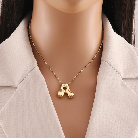 Collier Pendentif Lettre Alphabet Plaqué Or Acier Inoxydable Bulle 3D Chaîne Satellite Bijoux De Mode Pour Femmes