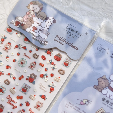 3D Embossed Nail Art Stickers Cartoon Bear Strawberry Floral Adhesive Decals For DIY Manicure Cute Beauty Decorations