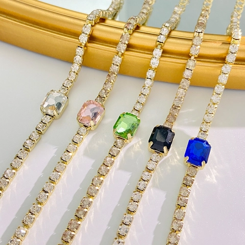 Vintage Gold Alloy Bracelet With Square Emerald Green Zirconia Fashion Thick Cuban Chain Tennis Bracelet For Women Jewelry Gift