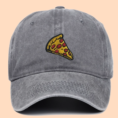 Gorra De Béisbol De Algodón Lavado Bordado De Pizza Retro Dad Hat Visera Curva Ajustable Exterior Casual