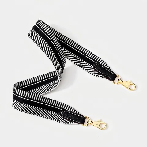 Wide Bag Shoulder Strap Replacement Woven Polyester Wax Thread With Cowhide Leather Ends Metal Hooks For Handbags