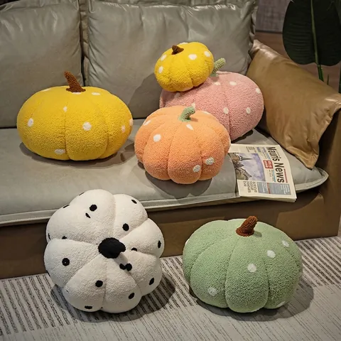 Cute Polka Dot Pumpkin Plush Pillow Soft Teddy Velvet Decorative Cushion For Sofa Bedroom Bay Window Nordic Style Stuffed Toy