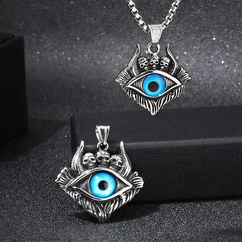 Pendente Teschio Malocchio Gotico Punk Acciaio Inossidabile Satanico Occhio Del Diavolo Retro Inciso Ciondolo Collana Per Uomini