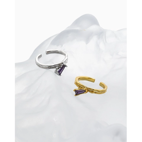 Anello Aperto Regolabile in Argento Sterling S925 per Donna con Texture Irregolare Strass Viola Anello Geometrico Gioielli di Moda Regalo