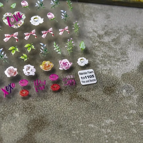Aquarell Blumen Nagelsticker Dünn Robust Selbstklebend Rose Schmetterling Aufkleber DIY Maniküre Dekoration