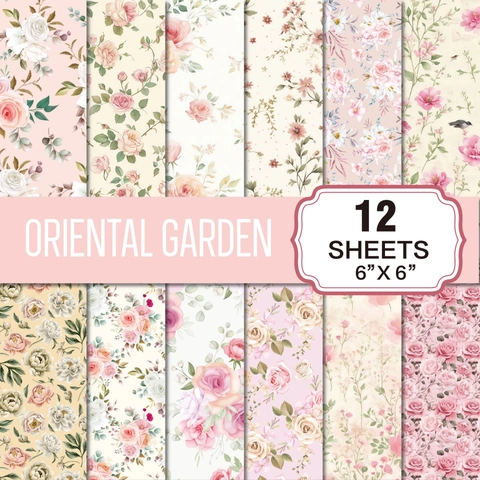 Vintage Floral Scrapbook Paper Oriental Garden Patterned Decorative Craft Paper For DIY Journaling Album Flower Theme