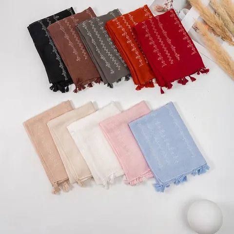Sciarpa In Cotone E Lino Con Ricamo E Nappe Scialle Grande Leggero Protezione Solare Stile Etnico Per Donna