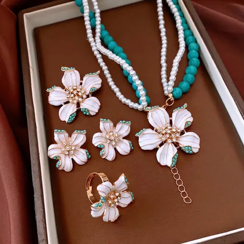 Gioielli Fiore Vintage Per Donna Lega Smalto Strass Imitazione Perla Artificial Stile Elegante Con Perno In Argento