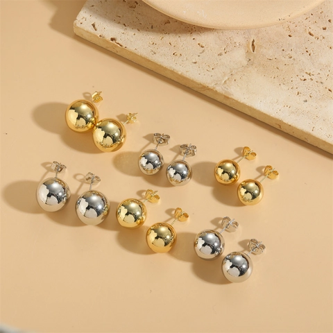 Minimalist Round Ball Stud Earrings Copper Mirror Polished High Shine Geometric Jewelry For Women