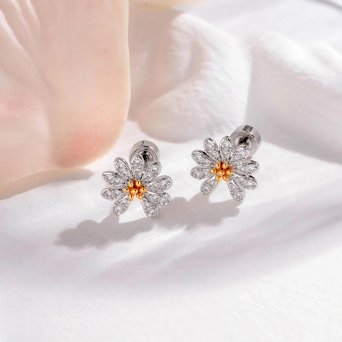 Margriet Bloem Zirkonia Kraakbeen Stud Roestvrij Staal Helix Piercing Oorbel Dubbele Schroef Sluiting Sieraden Voor Dames