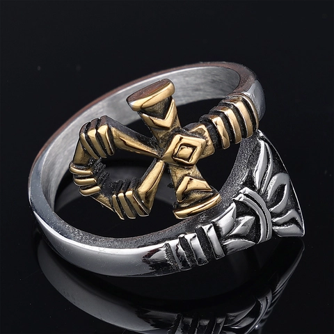 Vintage Ankh Cross Ring Stainless Steel Two Tone Gothic Punk Band Jewelry For Men Women Polished Retro Symbol