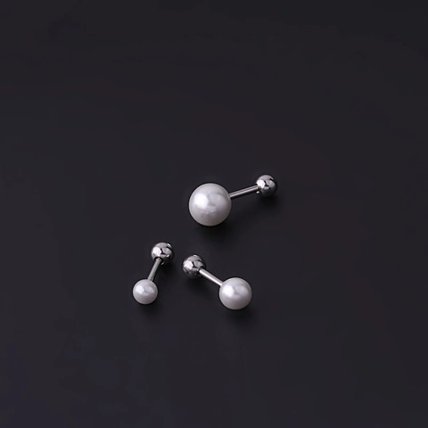 Stainless Steel Titanium Steel Artificial Pearl Ear Cartilage Stud Earrings For Women Screw Back Piercing Jewelry