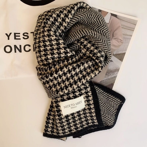 Hahnentritt Strickschal Aus Kaschmirimitat Dicker Warmer Winter Halswärmer Klassischer Langer Wickelschal Für Herren Und Damen