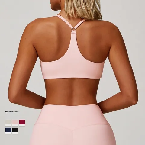 Sport BH Damen Gebürstetes Polyamid Spandex V Ausschnitt Dünne Träger Y Rücken Fitness Yoga Top Laufen Workout Unterwäsche