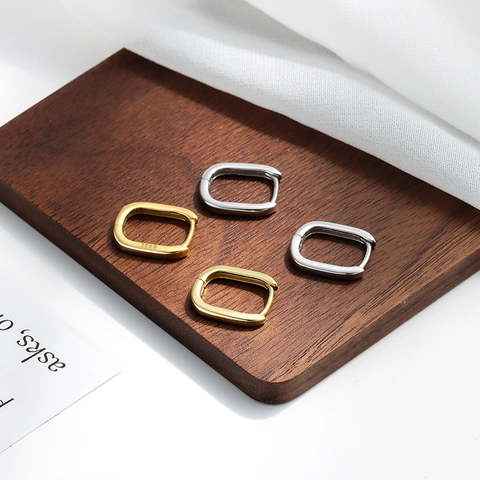 Minimalist Geometric Rectangular Hoop Earrings 925 Sterling Silver Polished Modern Commuter Jewelry For Women