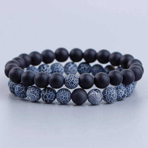 Braccialetti Di Perline Pietra Lavica Pietra Nera Opaca Turchese Sintetico Agata Venata Di Drago Gioielli Coppia Minimalisti