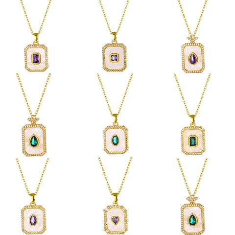 Vintage Stainless Steel Zirconia Jewelry Set 18K Gold Plated Elegant Square Heart Stone Necklace Earrings Ring Women Accessories
