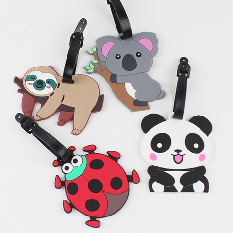Cute Cartoon Animal Luggage Tag Silicone Waterproof Travel ID Label For Suitcase Backpack Sloth Panda Koala Alpaca