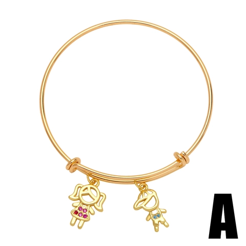 Adjustable Pendant Bracelet Copper Gold Plated With Zircon Cartoon Boy Girl Hamsa Heart Charms For Women Valentine Gift
