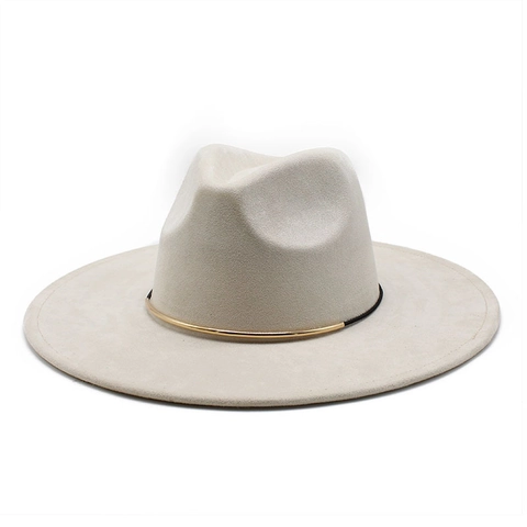 Fedora Hat Wide Brim Polyester Faux Suede Vintage Jazz Style Gold Metal Band Retro Accessories For Men Women