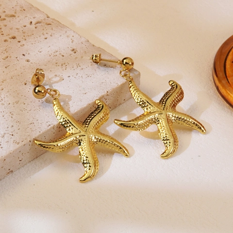 Ozean-Serie Seestern Ohrstecker Für Damen Edelstahl Vergoldet Seestern Mode Schmuck Zubehör