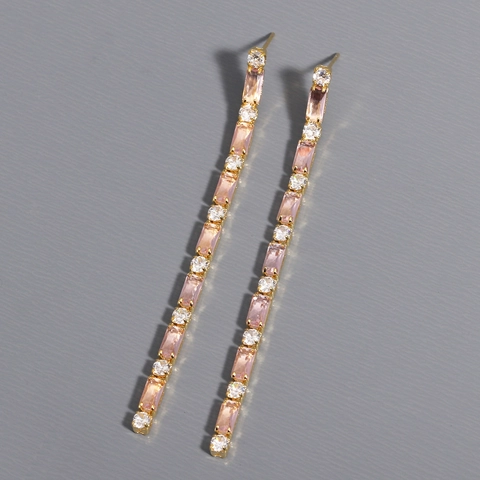 Elegante Lange Quasten Ohrhänger Kupfer Mit Rosa Zirkonia Und Klarem Stein Mode Baumeln Schmuck Für Damen Alltag