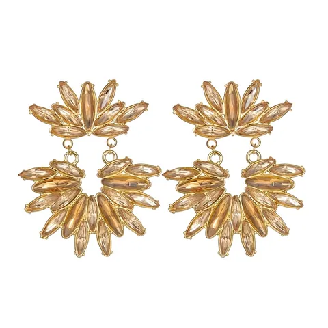 Pendientes Colgantes Florales De Acero Inoxidable Cristal De Marquesa Declaración Retro Joyas En Forma De Abanico Para Mujeres
