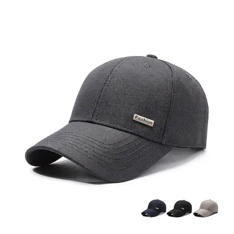 Baseball Kappe Für Herren Polyester Strukturgewebe Mit Metalllabel Verstellbare Gebogene Krempe Lässiger Sport Sonnenschutz