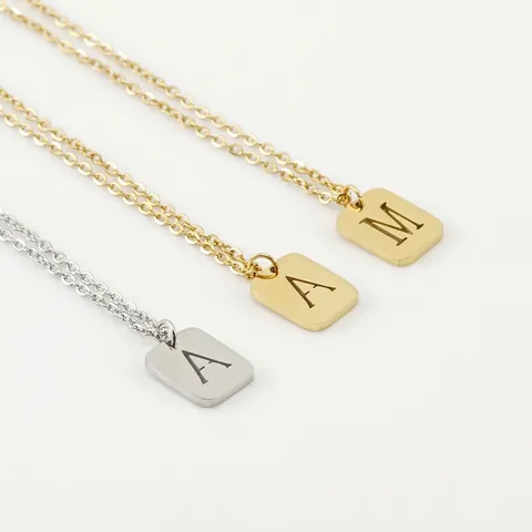 Ketting Met Initialen Hanger Roestvrij Staal 18K Verguld Vierkante Sieraden Mode Accessoire Voor Dames