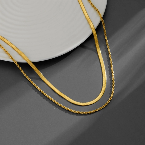 Collana A Strati Moda Titanio Acciaio Inossidabile Catena Serpente Dorata Corda E Pendente Da Donna Gioielli Eleganti