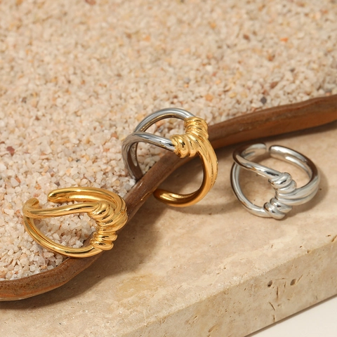 Anello Nodo Regolabile Minimalista Acciaio Inossidabile Intrecciato Geometrico Aperto Gioielli Donna Oro Argento